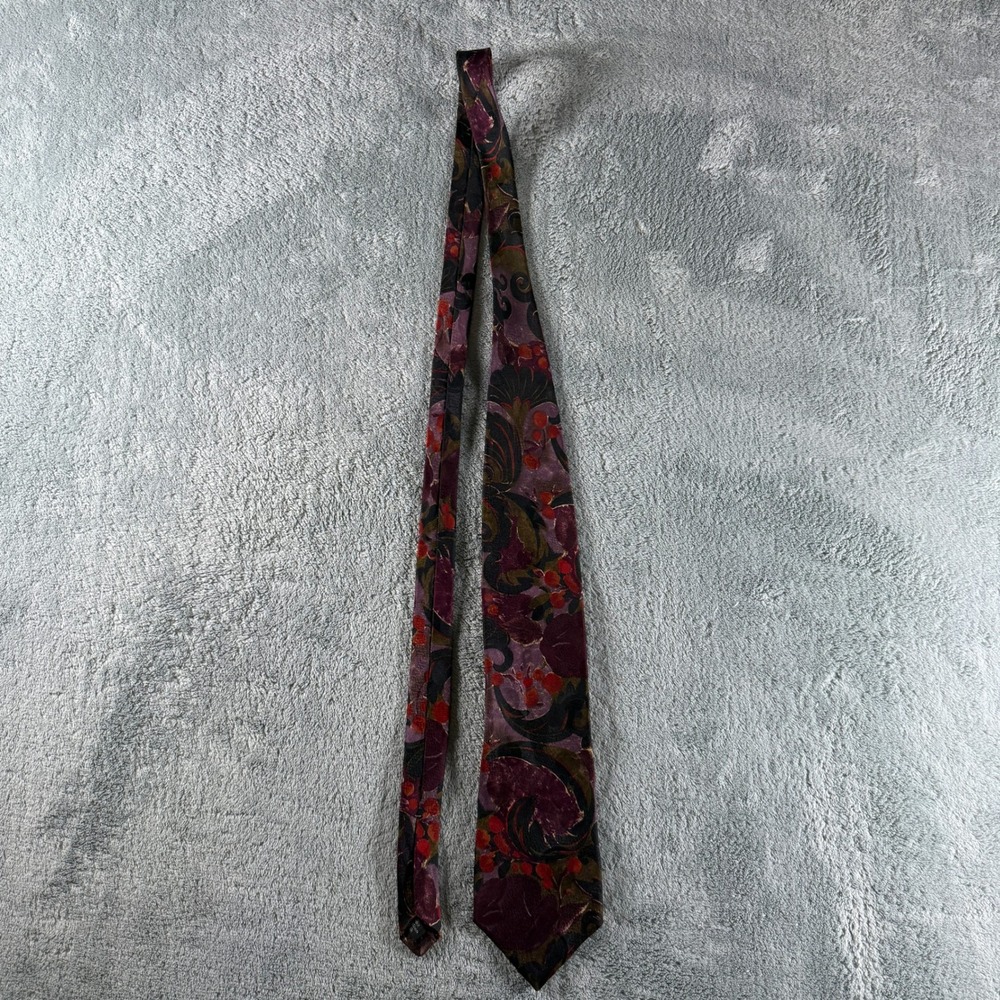 Mario Valentino Mens Silk Tie Burgundy‎ Floral Paisley Jacquard Italy Vintage
